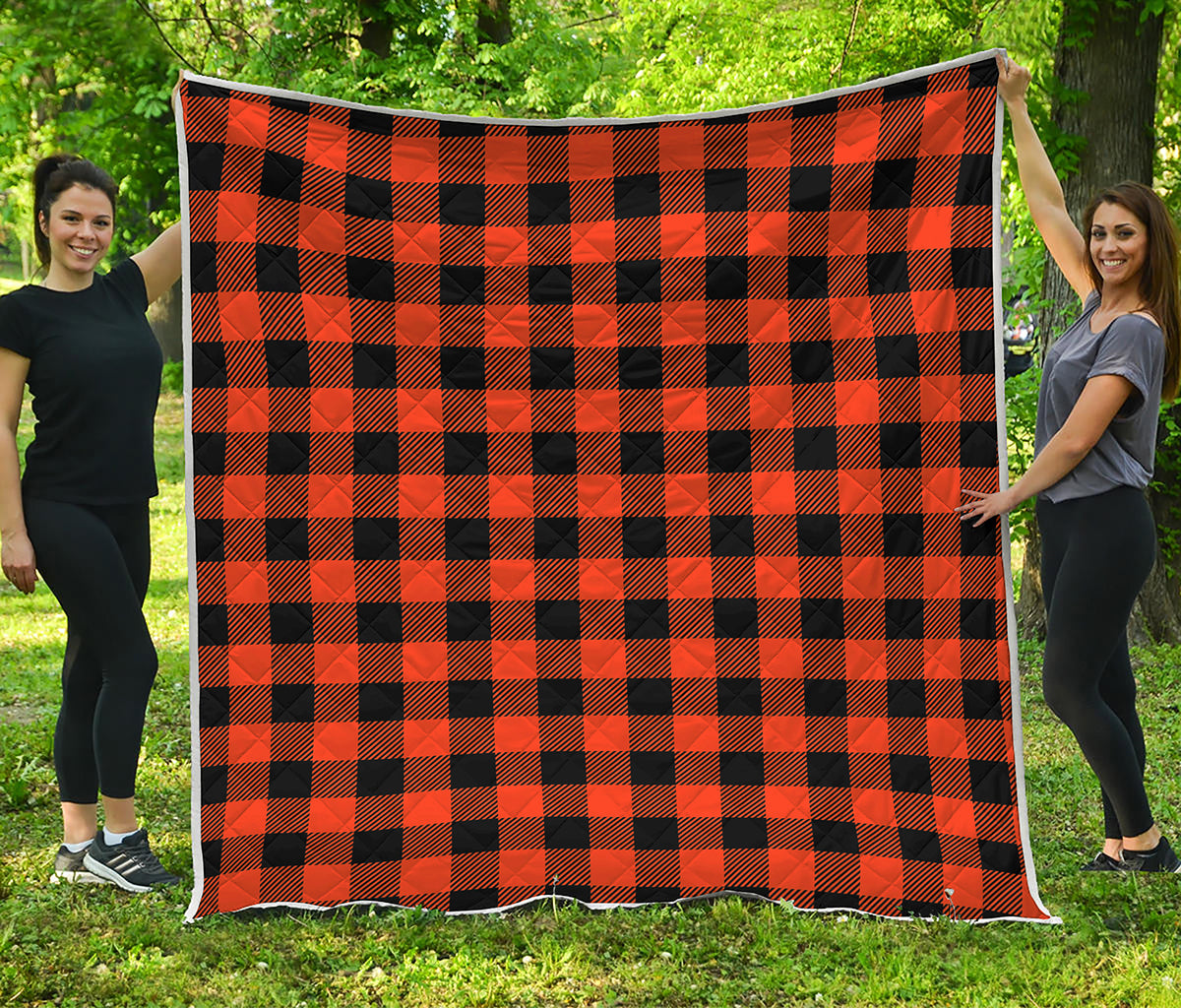 Pumpkin Orange Buffalo Check Print Quilt