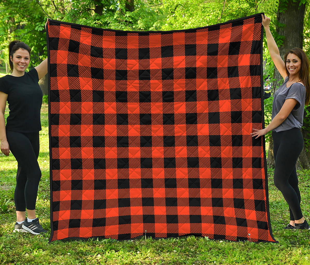 Pumpkin Orange Buffalo Check Print Quilt