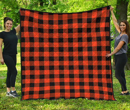 Pumpkin Orange Buffalo Check Print Quilt