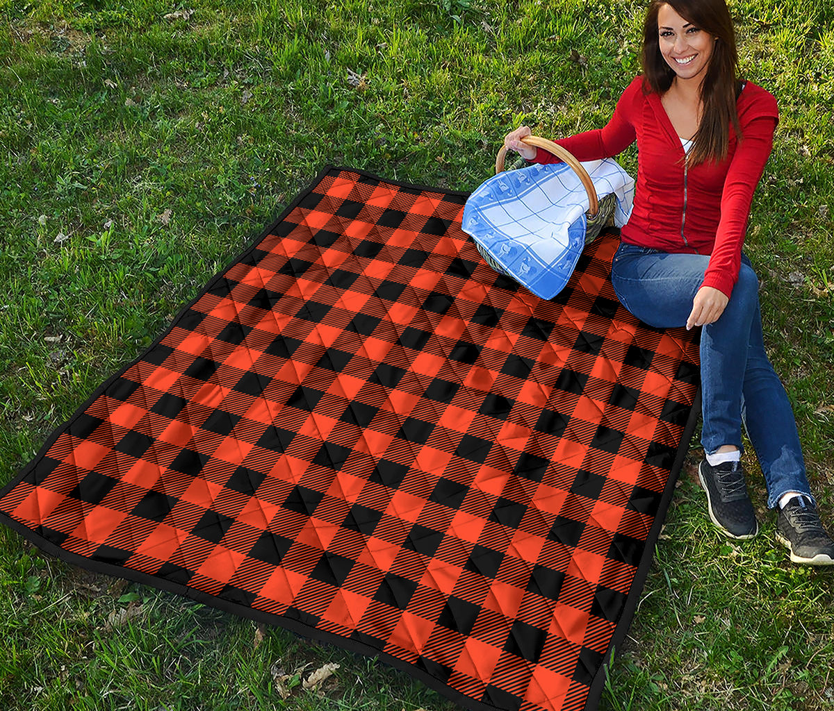 Pumpkin Orange Buffalo Check Print Quilt