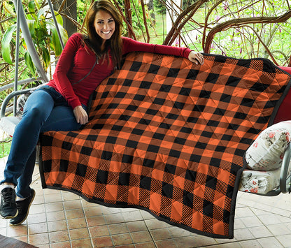 Pumpkin Orange Buffalo Check Print Quilt