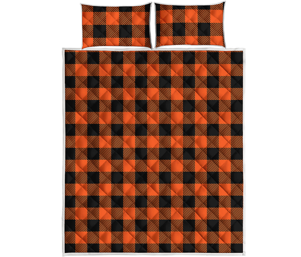 Pumpkin Orange Buffalo Check Print Quilt Bed Set
