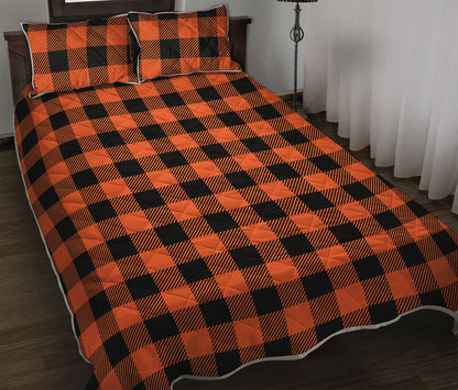 Pumpkin Orange Buffalo Check Print Quilt Bed Set