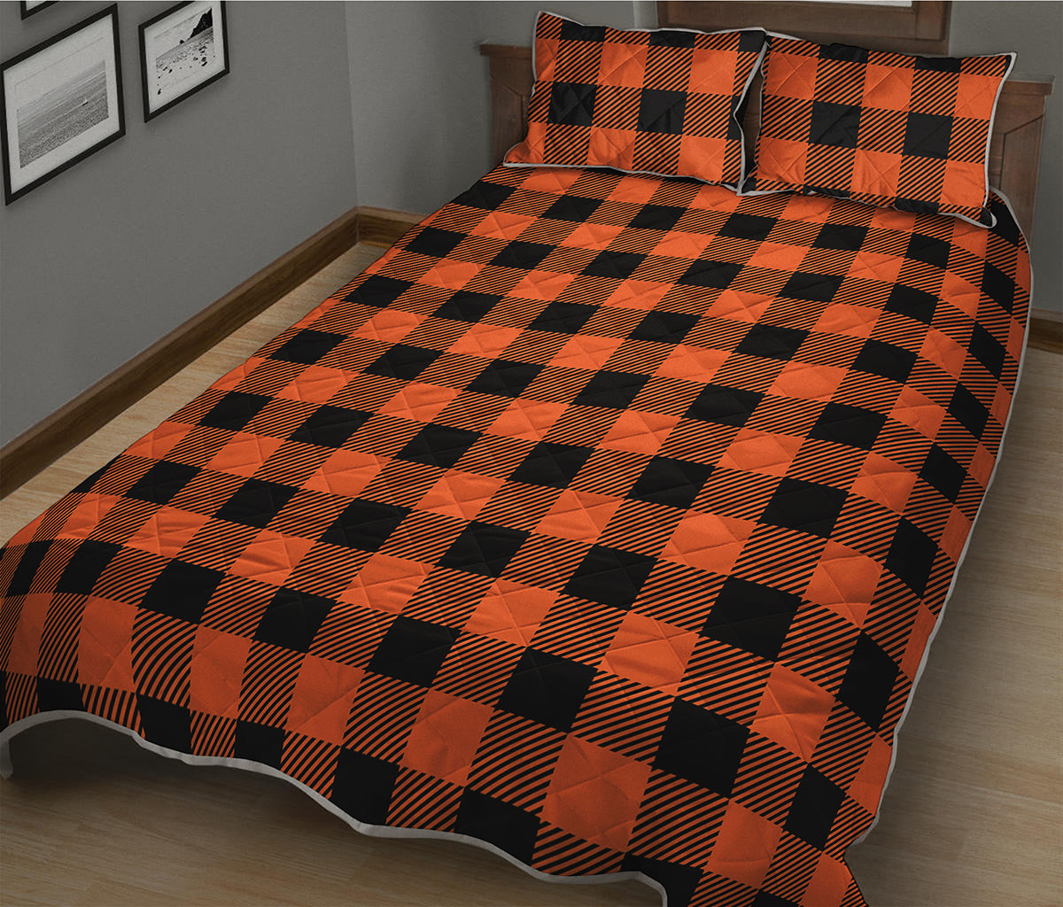 Pumpkin Orange Buffalo Check Print Quilt Bed Set