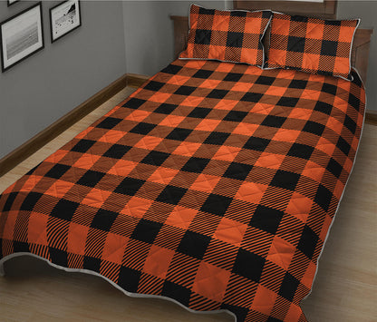 Pumpkin Orange Buffalo Check Print Quilt Bed Set