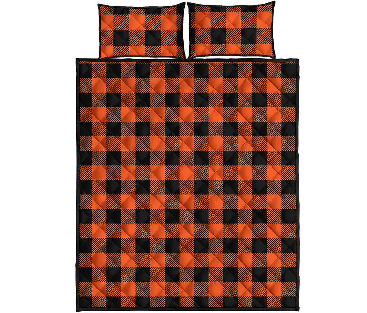 Pumpkin Orange Buffalo Check Print Quilt Bed Set