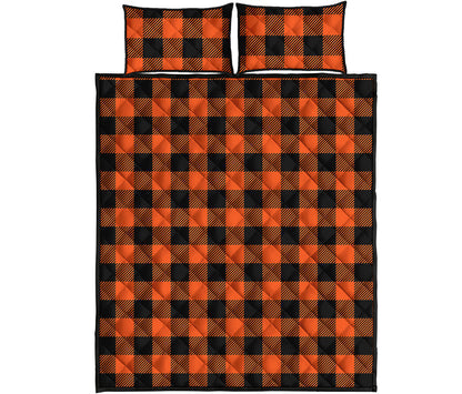 Pumpkin Orange Buffalo Check Print Quilt Bed Set