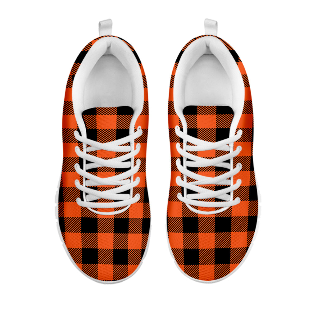 Pumpkin Orange Buffalo Check Print White Sneakers