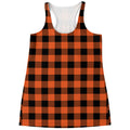 Pumpkin Orange Buffalo Check Print Women's Racerback Tank Top