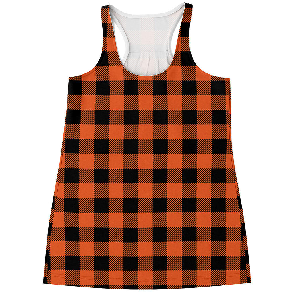 Pumpkin Orange Buffalo Check Print Women's Racerback Tank Top