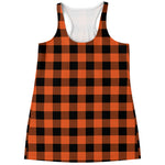 Pumpkin Orange Buffalo Check Print Women's Racerback Tank Top