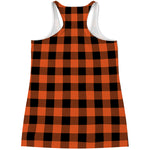 Pumpkin Orange Buffalo Check Print Women's Racerback Tank Top