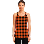 Pumpkin Orange Buffalo Check Print Women's Racerback Tank Top