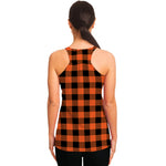 Pumpkin Orange Buffalo Check Print Women's Racerback Tank Top