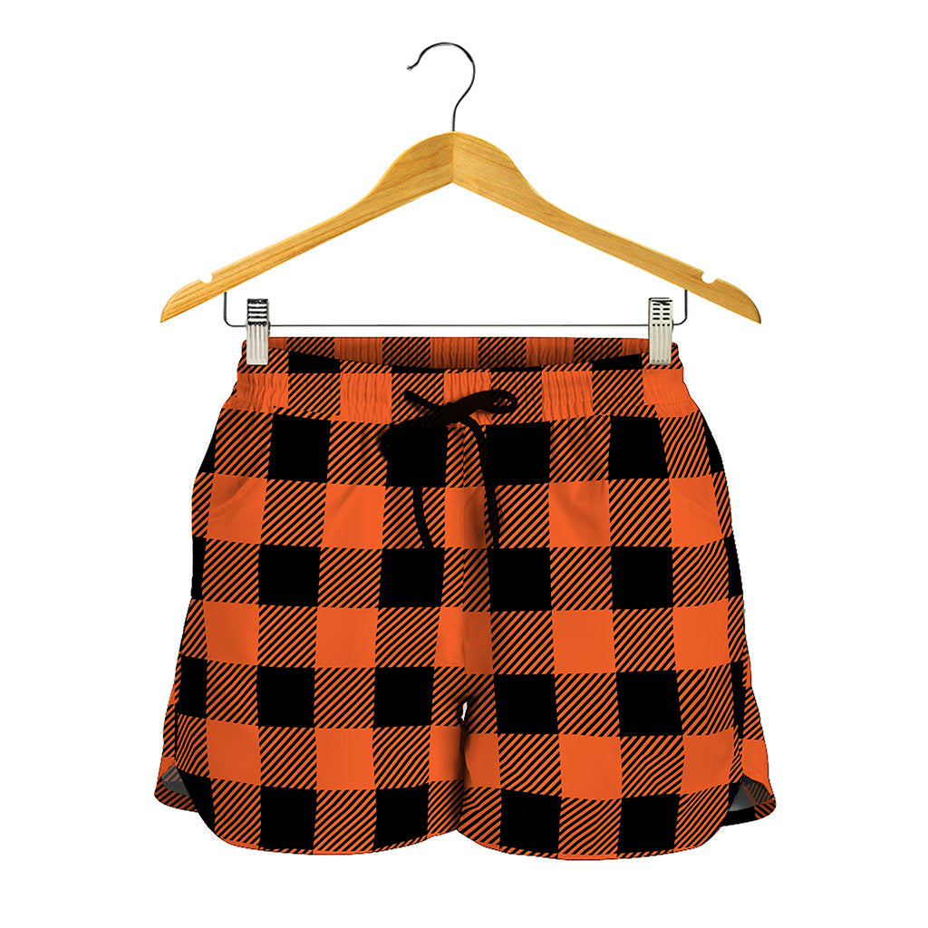 Pumpkin Orange Buffalo Check Print Women's Shorts