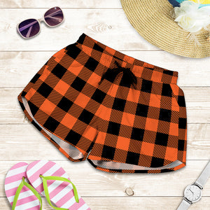 Pumpkin Orange Buffalo Check Print Women's Shorts