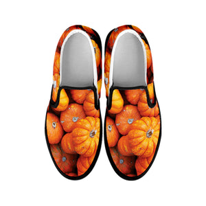 Pumpkin Print Black Slip On Shoes