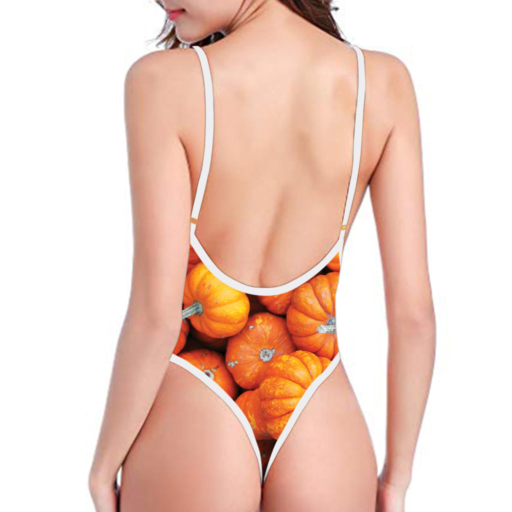 Pumpkin Print One Piece High Cut Swimsuit