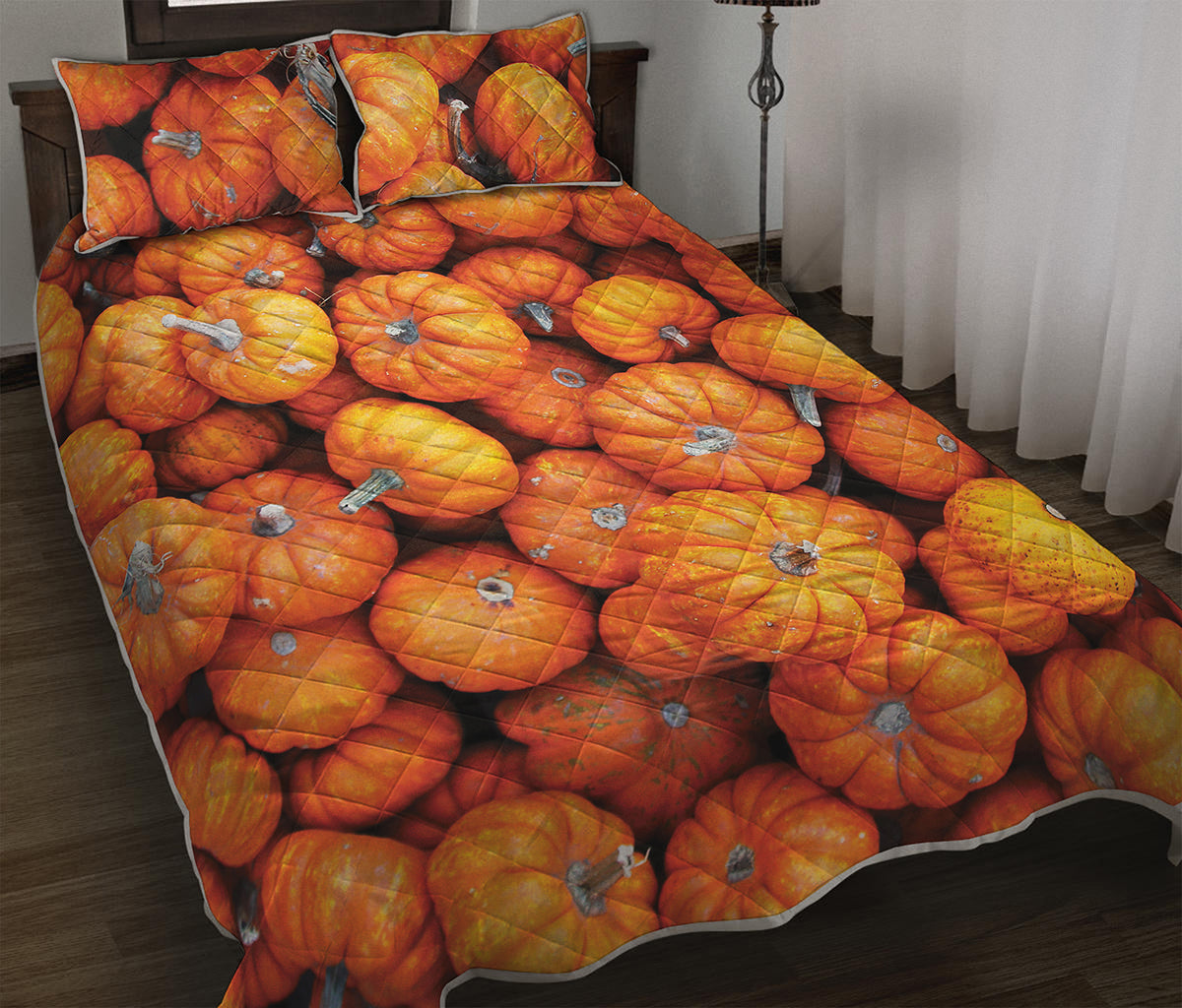 Pumpkin Print Quilt Bed Set
