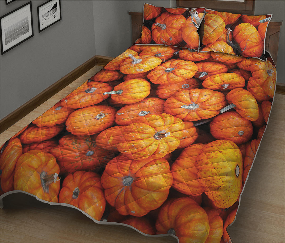 Pumpkin Print Quilt Bed Set
