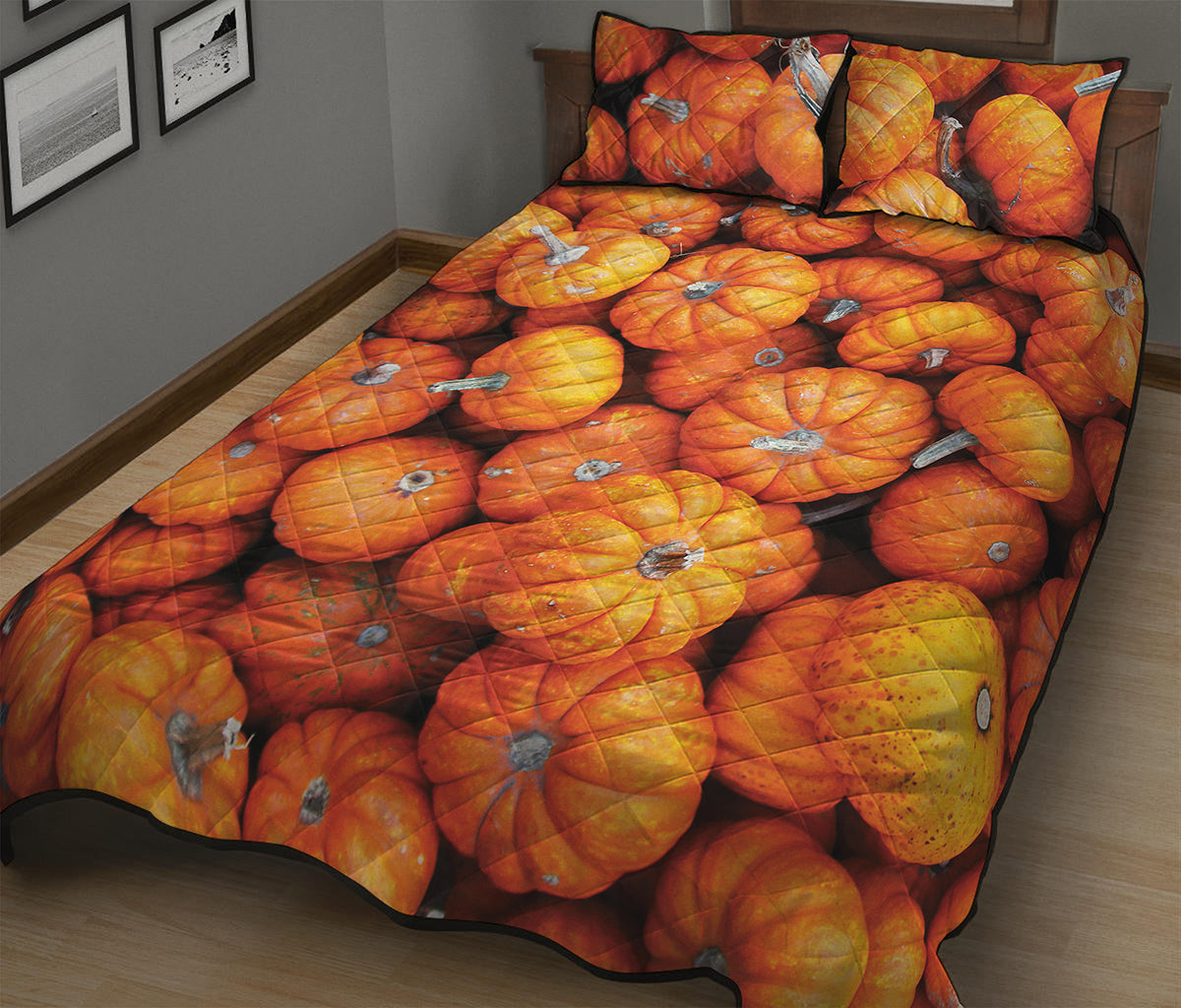 Pumpkin Print Quilt Bed Set