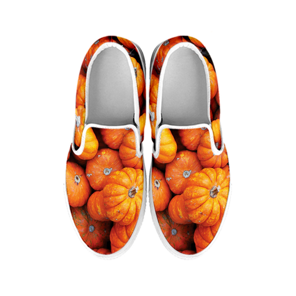 Pumpkin Print White Slip On Shoes