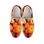 Pumpkin Print White Slip On Shoes