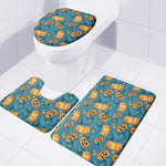 Pumpkin With Witch Hat Pattern Print 3 Piece Bath Mat Set