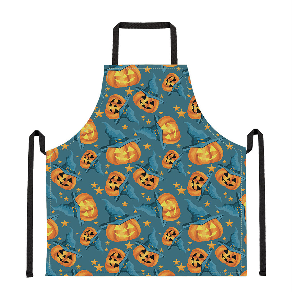 Pumpkin With Witch Hat Pattern Print Apron