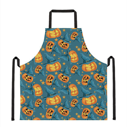 Pumpkin With Witch Hat Pattern Print Apron