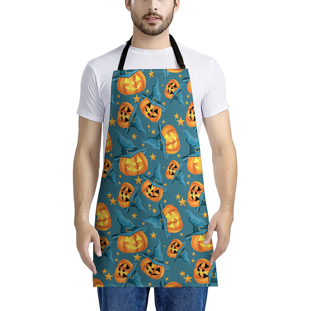 Pumpkin With Witch Hat Pattern Print Apron