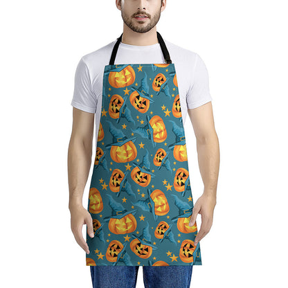 Pumpkin With Witch Hat Pattern Print Apron
