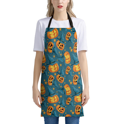 Pumpkin With Witch Hat Pattern Print Apron