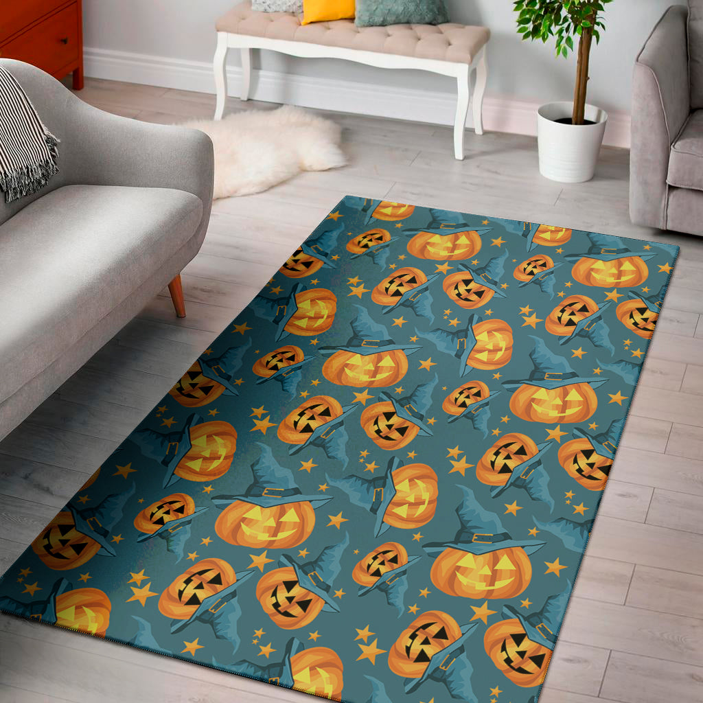 Pumpkin With Witch Hat Pattern Print Area Rug