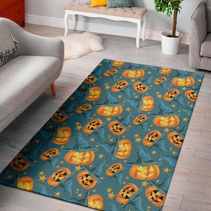 Pumpkin With Witch Hat Pattern Print Area Rug