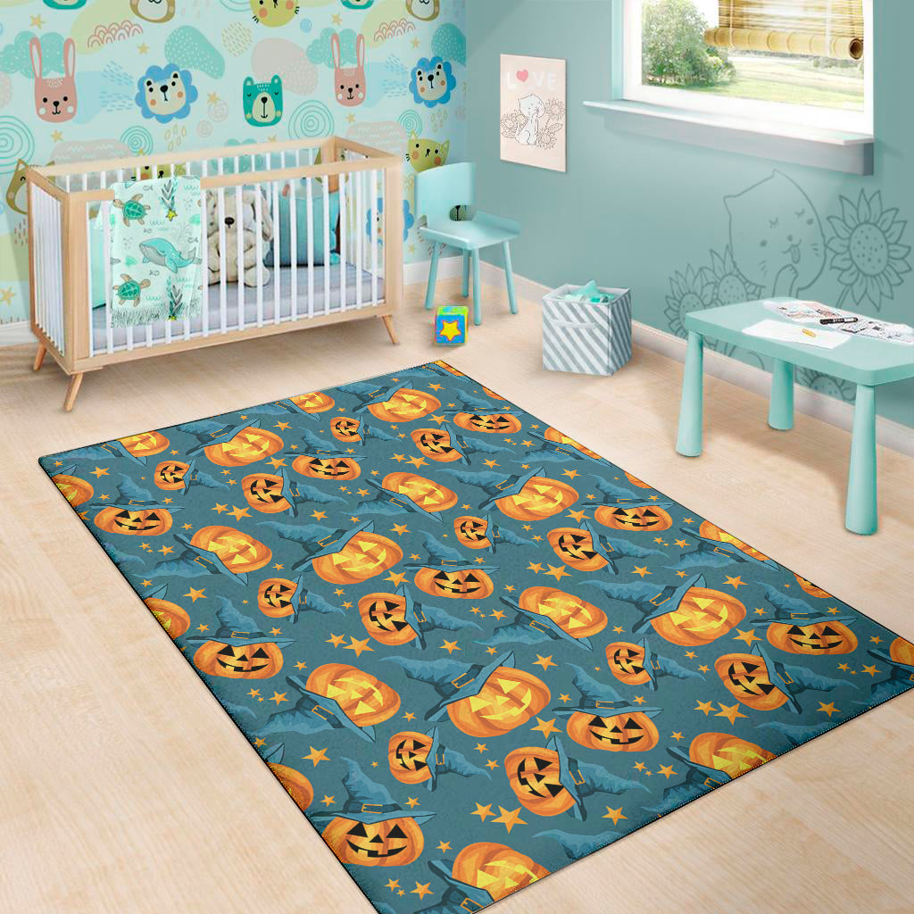Pumpkin With Witch Hat Pattern Print Area Rug