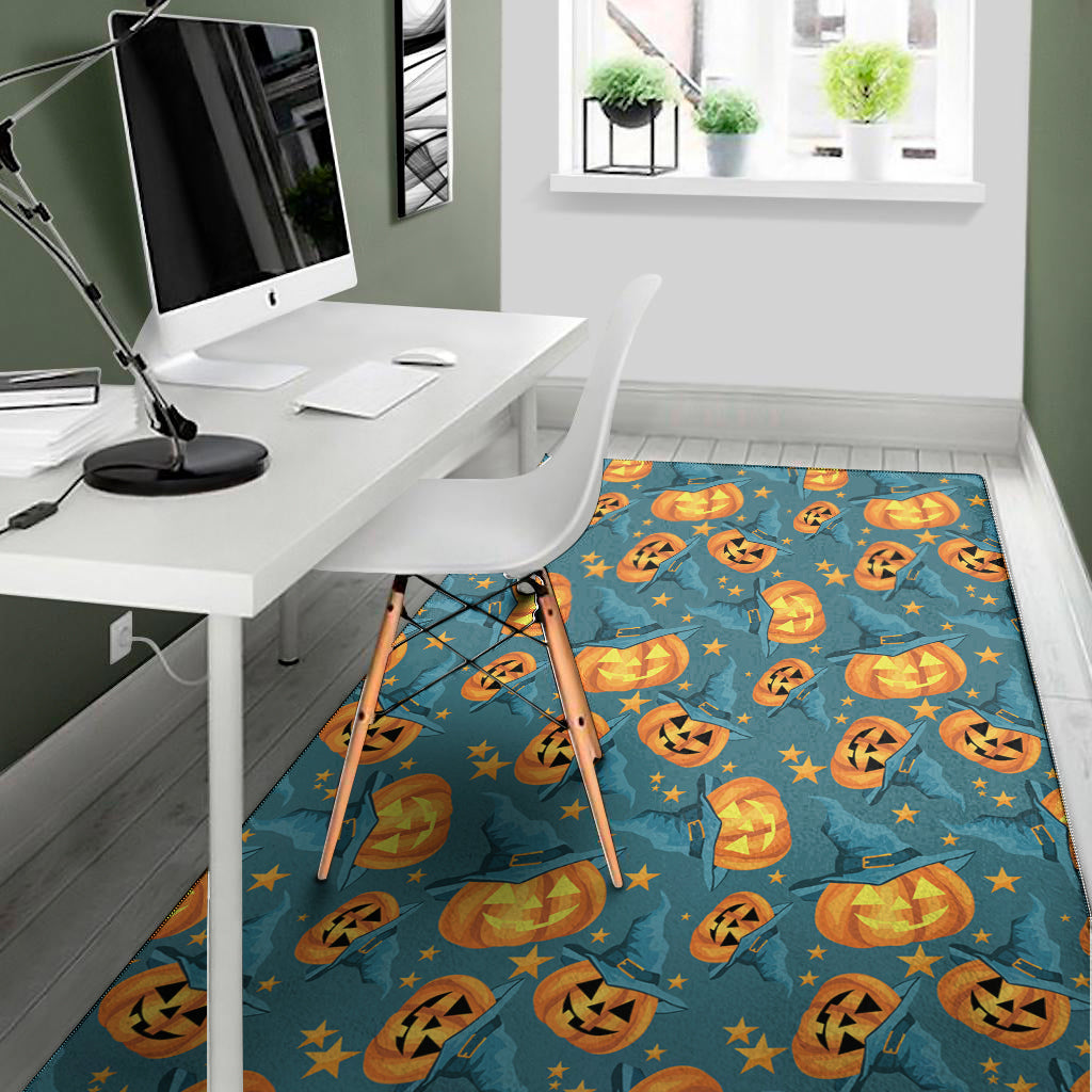 Pumpkin With Witch Hat Pattern Print Area Rug
