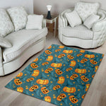 Pumpkin With Witch Hat Pattern Print Area Rug