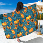 Pumpkin With Witch Hat Pattern Print Beach Sarong Wrap