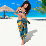 Pumpkin With Witch Hat Pattern Print Beach Sarong Wrap