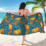 Pumpkin With Witch Hat Pattern Print Beach Sarong Wrap