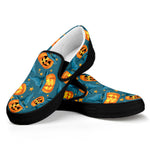Pumpkin With Witch Hat Pattern Print Black Slip On Shoes