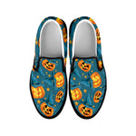 Pumpkin With Witch Hat Pattern Print Black Slip On Shoes