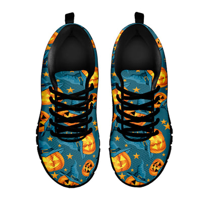 Pumpkin With Witch Hat Pattern Print Black Sneakers