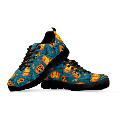 Pumpkin With Witch Hat Pattern Print Black Sneakers