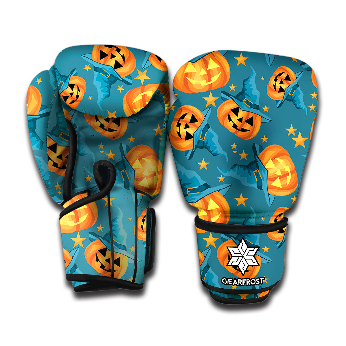 Pumpkin With Witch Hat Pattern Print Boxing Gloves