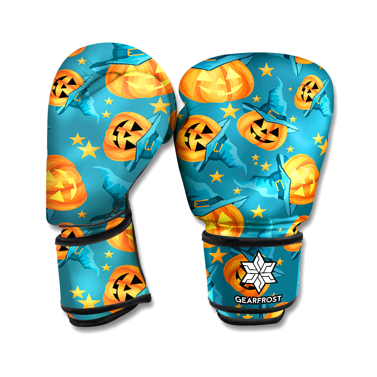 Pumpkin With Witch Hat Pattern Print Boxing Gloves