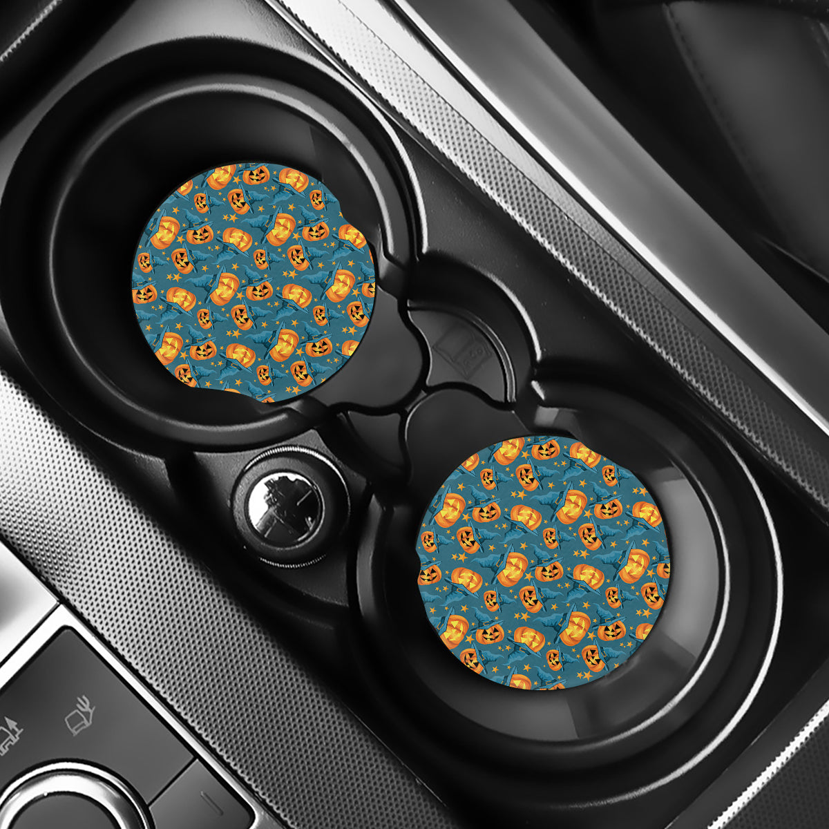 Pumpkin With Witch Hat Pattern Print Car Coasters