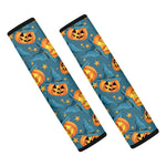 Pumpkin With Witch Hat Pattern Print Car Seat Belt Covers