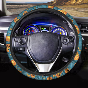 Pumpkin With Witch Hat Pattern Print Car Steering Wheel Cover